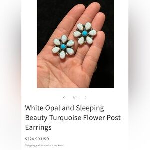 White Opal & Sleeping Beauty Turquoise Flower Post Earrings
